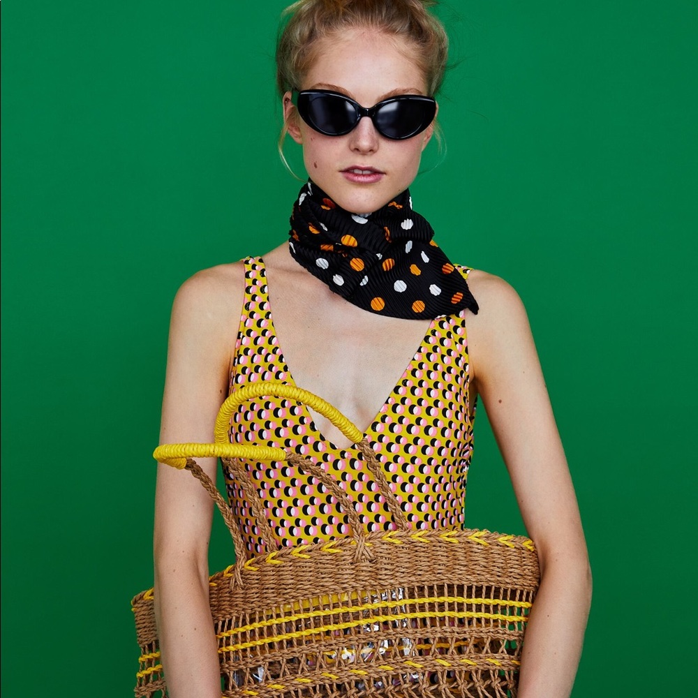 Zara Pleated Polka Dot Scarf